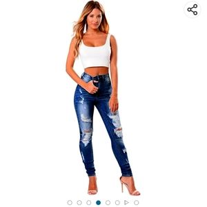 Qazel Vorrlon Dark Blue Ripped Jeans size 16